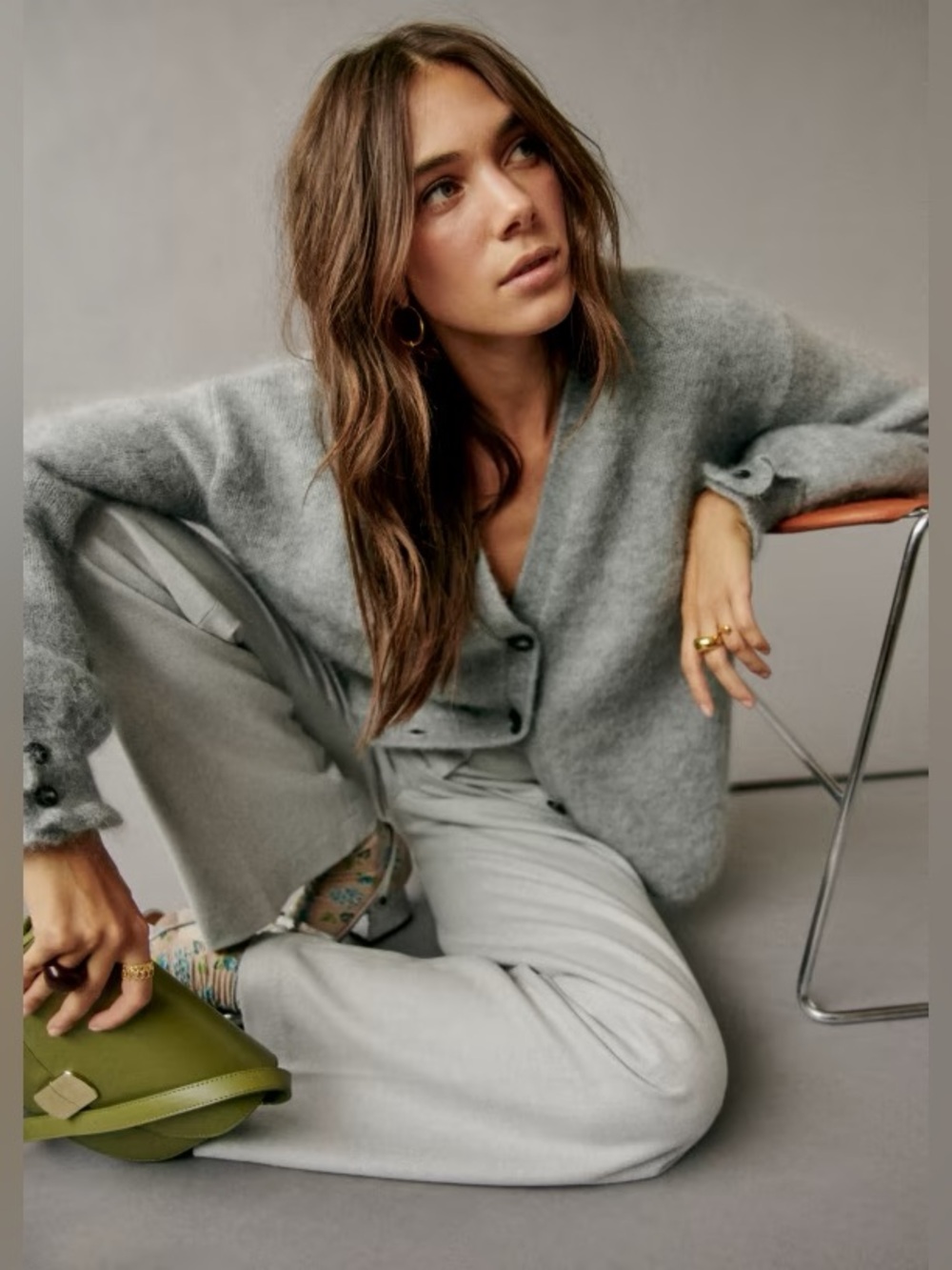Sézane Mia Mohair Wool Blend Cardigan in Grey - Picture 2 of 10